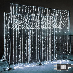 Dekofun Gaismas aizkars 600 LED 6 m x 3 m pasaku gaismas aizkars, 8 apgaismojuma režīmi Ziemassvētku apgaismojums IP44 ūdensizturīgs gaismas aizkars sienas kāzu istabai ārā iekštelpās Ziemassvētku dekorēšanai (vēss balts)