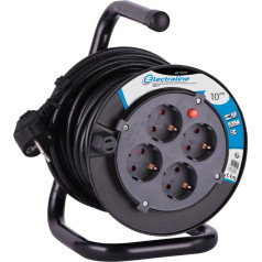 Electraline 100238 Kabeļu rullis H05VV-F 3G1.5 10 m kabelis - IP20 iekštelpās / Kabeļu rullis ar 4 Schuko ligzdām / Kabeļu kaste ar pagarinātāju / Kabeļu rullītis ar rokturi