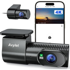 Avylet 4K+1080P Dash Cam Automašīnas priekšējā aizmugurējā Wi-Fi/App Dual Car Camera ar autostāvvietas uzraudzību, atbalsta ārējo GPS moduli, super nakts redzamība, WDR, 170°+150° platleņķis, G-sensors, Max 256GB