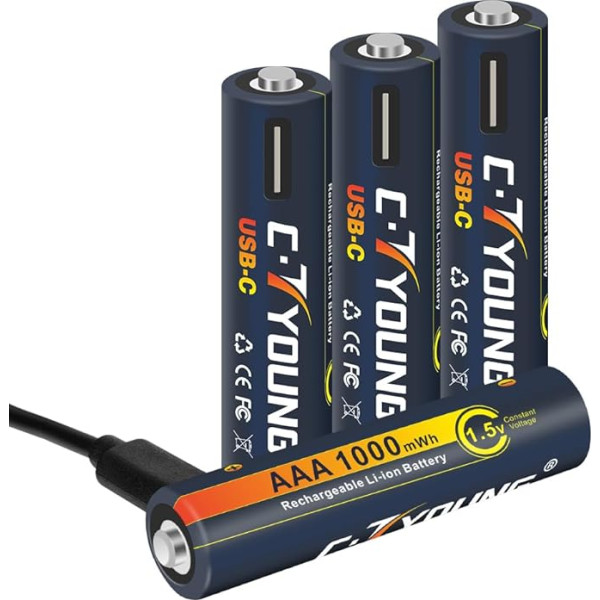 AAA uzlādējams akumulators USB litija trīskāršā A 1,5 V akumulators ar uzlādes kabeli 4-in-1, ātra uzlāde 60 minūtēs, liela jauda 1100 MWh, tālvadības pultīm un rotaļlietām (iepakojumā 4 gab.)