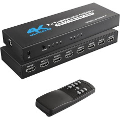 HDMI komutators 7 in 1 Out 4K @ 60Hz 7x1 HDMI komutators ar IR tālvadības pulti 7 portu HDMI selektors Atbalsta HDMI 2.0 Dolby Vision/Atmos HDR10 Switch Xbox Xbox PS5/4 Roku Fire Stick