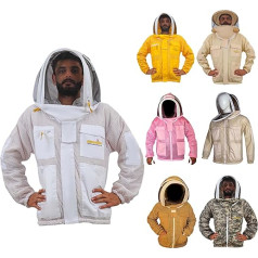 URBANSBEE Biškopības jaka ar 3 slāņu apaļas cepures rakstu ar ventilācijas masku Biškopības jaka biškopjiem (2XL, balta)