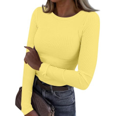Sieviešu pamata vienkāršā vienkāršā apkalpes kakla apakšā garām piedurknēm krekls pavasara vasaras gadījuma elegants garām piedurknēm topi 2025 Sexy Slim Fit Stretch Ribbed Pulovers