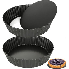 2 Pack Loose Base Quiche Tins 24cm Loose Bottom Fluted Flange formas oglekļa tērauda Loose Base Cake Pans Non-Stick Cake Pans Black