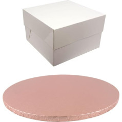 12 collu apaļas krāsainas bungas kūku plates un baltas transportēšanas kastes komplekti (rozā zelts)