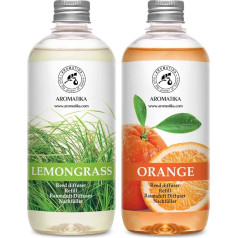 Citronzāles un apelsīna aromāta difuzora uzpildes komplekts 1L - 2 x 500 ml - Uzpildes komplekts smaržu difuzoram - Niedru difuzora uzpildes komplekts - Telpu aromāts - Telpu aromāts - Difuzora uzpildes komplekts - Gaiss telpā