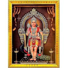 Bala Subrahmanya Subramanian Kumara Swamy Kartikeya God Picture Frame for Wall/Table/Pooja Room (7x9 collas, akrila stikls) Gold