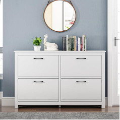 Galano kaļķakmens apavu skapis ar 4 durvīm, šaurs uzglabāšanas skapīšu organizators un uzglabāšanas skapis priekšnamam, gaitenim vai viesistabai (balts)