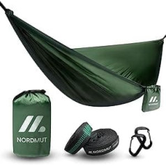 NORDMUT® Outdoor Hammock [with Mounting Set] Camping Hammock Made of Nylon Parachute Silk for Camping, Outdoor, Survival, Beach and Garden | Max. Load Capacity 300 kg