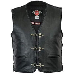 TEXPEED - Men's vest with hook fasteners, leather, black, sizes S-10XL