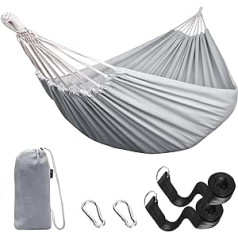 Anyoo Outdoor Cotton Multi-Person Hammock - 210 x 150 cm - Maximum Load 200 kg - Portable with Carrying Bag - for Patio, Courtyard or Lawn, grey