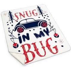 Volkswagen 1H4084503 Cuddly Blanket with VW Beetle Motif Snug in My Bug Fluffy Microfleece Travel Blanket 150 x 130 cm Blue Cream Red