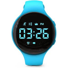 Focwony LED fitnesa izsekotājs pulkstenis bez Bluetooth digitālā pedometra ar pedometra attāluma kalorijām hronometrs modinātājs Labākā dāvana bērniem tīņiem meitenes zēniem Ziemassvētki, apaļš - zils, siksna