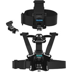 TELESIN Head Strap Belt Mount+ Chest Belt Strap Harness Mount+ Aluminum Thumbscrew+ J-hook for Gopro Hd Hero4 Hero3+ Hero3 Hero2 Sj4000, Sj5000 Cameras Adjustable Belt Mount (Black)