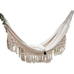 Āra šūpuļtīkls, Macrame Fringe Double Hammock Tīkla krēsls Iekarināmās šūpoles iekštelpu dekorēšanai Šūpuļtīkli un zviļņi (pelēki balti, 200x150cm)