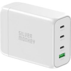 Silver Monkey Сетевое зарядное устройство GaN 130 Вт с кабелем питания 3xUSB-C PD USB-A QC 3.0 белый