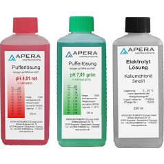 Apera Instruments pH Kalibrierlösung 4.01/7.00 + 3M KCl Elektroden Aufbewahrungslösung je 250ml, Pufferlösung Set