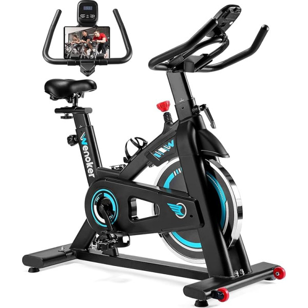 Wenoker Heimtrainer Fahrrad, Indoor Cycling Bike mit LCD-Monitor, Heimtrainer mit Pad-Halterung, Belastbarkeit 140 kg Fitnessbike Zuhause, Stille Stationäre Fahrräder für zu Haus