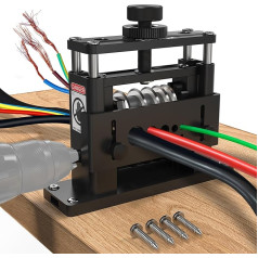 Tanfix urbjmašīna stiepļu noņemšanai, stiepļu noņemšanas mašīna, 6 kanāli un 5 karbīda asmeņi, stiepļu noņemšana no 300mm līdz 15AWG, efektīva vara stiepļu pārstrāde (melns spīdums)