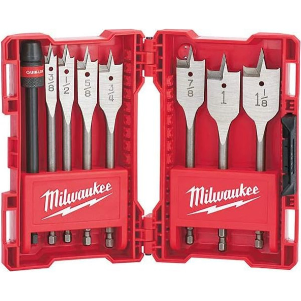 Milwaukee 49-22-0175 Universal-Quik-Lok Flachbohrer-Bit-Set mit Tragetasche, 8-teilig