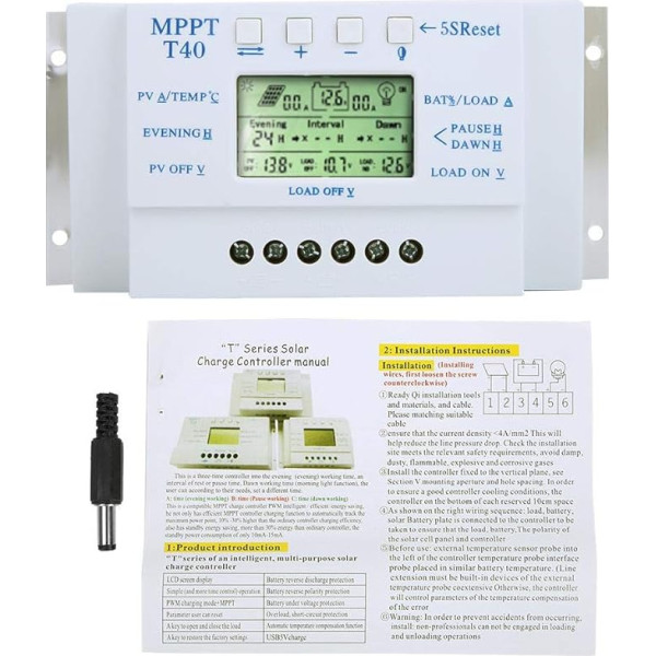 MPPT T40 40A saules uzlādes kontrolieris 12V 24V automašīnas LCD displeja kontrolieris ar slodzes dubulto taimera kontroli ielu apgaismojuma sistēmai