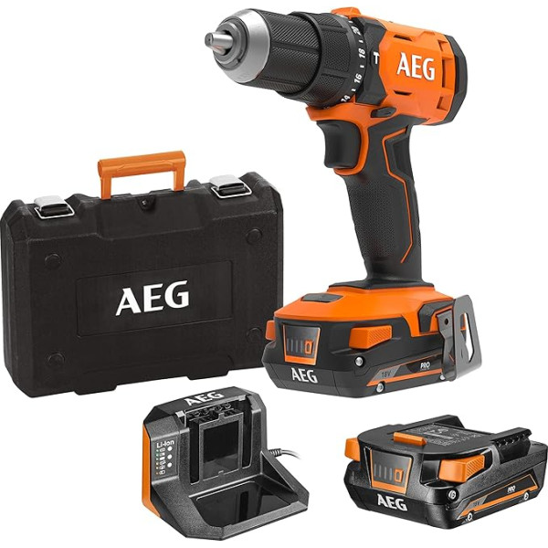 AEG 18V Pro18V akumulatora triecienurbjmašīna BSB18G4-202C 60Nm griezes moments Komplektā ietilpst 2 x 18V 2,0Ah akumulatori un lādētājs