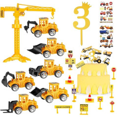 SOSPIRO Celtniecības transportlīdzekļi Digger Cake rotājumi 3 gadus veciem, Dump Truck Digger Traktors Cake apdare Mini Digger Cake rotājumi Būvlaukuma rotaļlieta zēniem bērnu ballīšu piederumiem