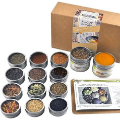 direct&friendly Organic Curry Set Dāvanu komplekts DIY garšvielu komplekts Dāvanu komplekts ar 14 dažādām bioloģiskām garšvielām un recepšu grāmatu