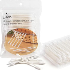 Lsed Kokvilnas pumpuri Q Tips 100 gabaliņi dabīgās kokvilnas pumpuriņi atsevišķi iesaiņoti dubultā uzgaļa kokvilnas uzgaļi ausu kopšanai skaistumkopšanai (apaļas un smailas formas kokvilnas galviņas)