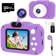 Globalcrown Bērnu kamera, Mini uzlādējama bērnu digitālā kamera, videokamera dāvanas zēniem, meitenēm, 3 ~ 9 gadi, 12MP HD video ar diviem objektīviem, selfiju kamera (iekļauta 32GB karte)