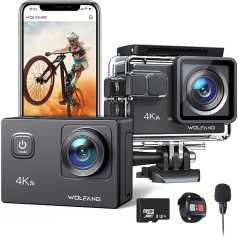 Wolfang Action Cam 4K30FPS 20MP with 32GB MicroSDXC Memory Card WiFi 40M Underwater Camera Waterproof Ice Action Cam Remote Control Microphone Accessory Kit