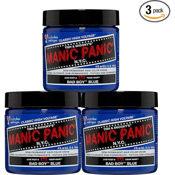 Manic Panic Bad Boy Blue Classic krēms, vegāniska, nekaitīga, daļēji noturīga matu krāsa, 3 x 118 ml