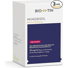 Bio-H-Tin MINOXIDIL sieviešu aerosols: 3 mēnešu iepakojums ar 20 mg/ml, aptur iedzimtu matu izkrišanu, 3 x 60 ml