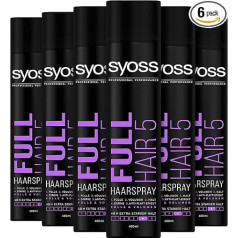 Syoss Matu laka matu laka Full Hair 5 Hold Level 4 (6 x 400 ml), īpaši stipra matu veidošanas laka redzamam matu kuplumam un matu sabiezēšanas efektam, matu apjoma laka nodrošina līdz pat 48 stundu noturību.