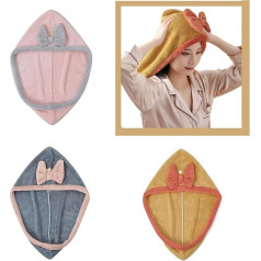 Czmylzytt Matu dvieļu turbāns 3 iepakojuma mikrošķiedras matu dvieļi Super absorbējošs trušu ausis matu žāvēšanas dvieļi ar pogu Dry Hair Wrapped Swimming Cap (Bow Turban-3)