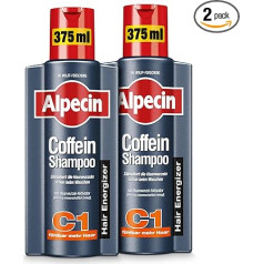 Alpecin Kofeīna šampūns C1, 2 x 375 ml - matu augšanu stimulējošs šampūns pret iedzimtu matu izkrišanu vīriešiem - matu augšanas uzlabošanai