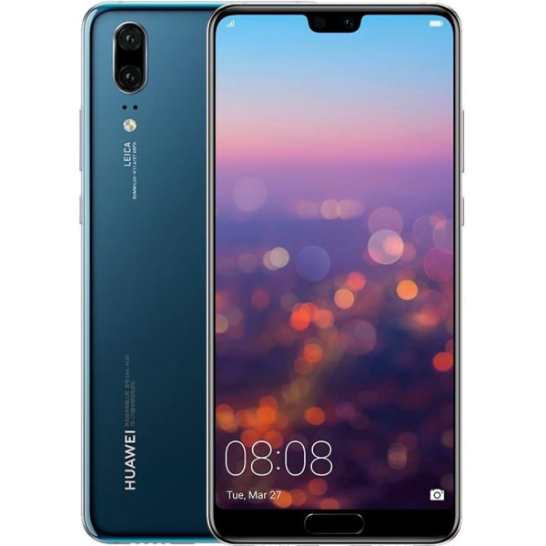 Huawei P20 viedtālrunis, 14,7 cm / 5,8 collas, 128 GB iekšējās atmiņas, 4 GB RAM, 20 MP + 12 MP Leica Dual Camera, Android 8.1, EMUI 8.1, zils