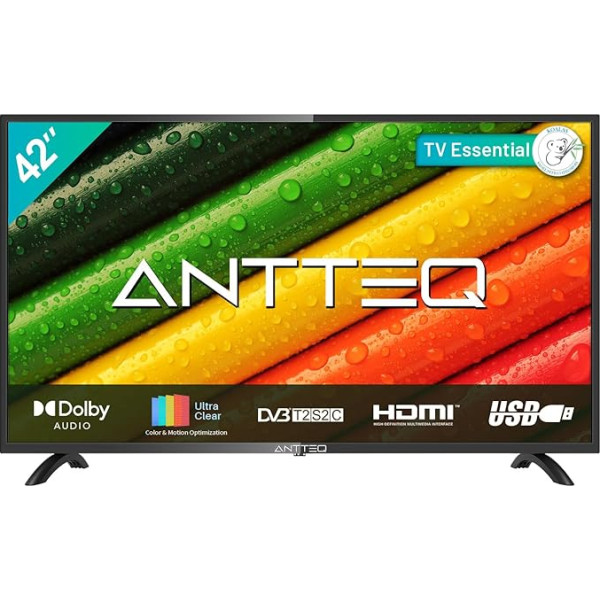 Antteq AB42D1 televizors 42 collas (TV 107 cm), Dolby Audio, LED, trīskāršs uztvērējs DVB-C / T2 / S2, CI+, HDMI, multivides atskaņotājs caur USB, digitālā audio izeja, ieskaitot viesnīcas režīmu