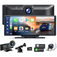 LAMTTO Bezvadu CarPlay Android automašīnas ekrāns, 9,26 collu pārnēsājams auto radio ar 2,5K + 1080P Dash Cam priekšējo aizmugurējo, balss vadība, Bluetooth, FM, Aux