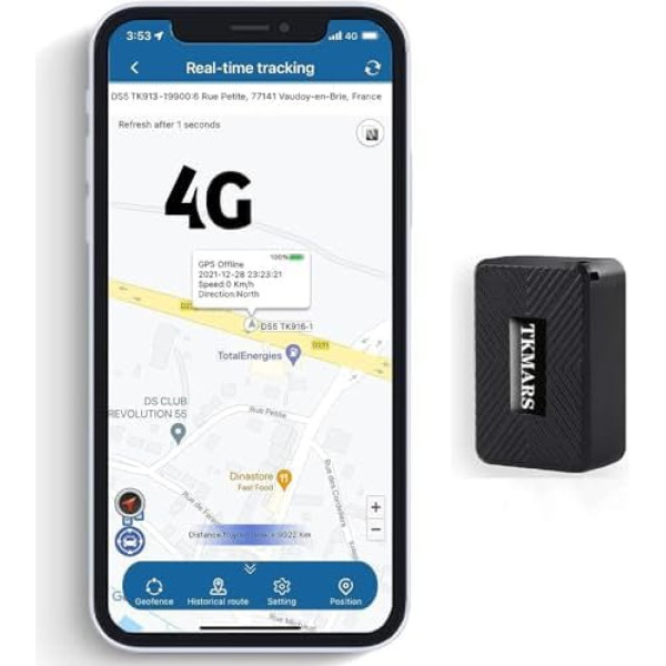 TKMARS 4G Mini GPS izsekošanas ierīce GPS izsekošanas ierīce automašīnai 25 dienu gaidīšanas laiks, spēcīgs magnēts, ūdensizturīga, atrašanās vietas noteikšana reālajā laikā, 5 sekunžu atjaunināšana, ar bezmaksas lietotni