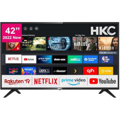 HKC 42 collu (106 cm) Smart TV ar Netflix, Prime Video, Rakuten TV, DAZN, Disney+, YouTube, UVM, WiFi, trīskāršu DVB-T2/S2/C uztvērēju