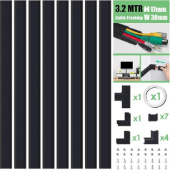 MUDEELA Kabeļu sakopšanas komplekts mājas birojam - 8 x L 400 mm, W 30 mm H 17 mm, melns