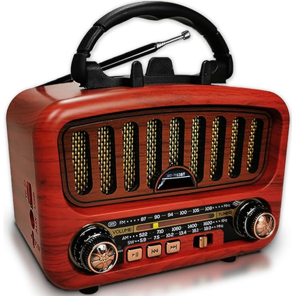 Vintage Retro radio Bluetooth skaļrunis, AM/FM/SW mazais radio 5W liels skaļrunis un Bluetooth 5.0, uzlādējams radio atbalsta USB/TF/AUX funkciju