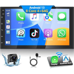 Podofo Android auto radio 2 DIN ar bezvadu Carplay Android auto, 4 + 64G 7 collu Android Bluetooth auto stereo radio 2 DIN ar ekrānu ar 59 UI, GPS, WLAN, SWC, RDS/FM radio + atpakaļgaitas kamera