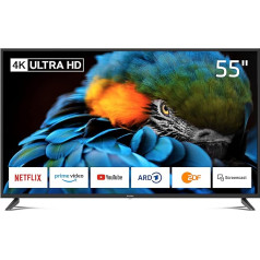 DYON Smart 55 XT-2 138,7 cm (55 collu) televizors (4K Ultra HD Smart TV, HD trīskāršais uztvērējs (DVB-C/-S2/-T2), Prime Video, Netflix un HbbTV) [2022. gada modelis]