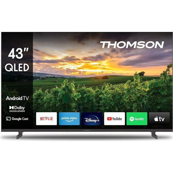 Thomson 43-calowy (108 cm) Telewizor FHD Smart Android TV (WLAN, HDR, Potrójny Tuner DVB-C/S2/T2, sterowanie balsowe, Netflix, YouTube, Prime Video, Disney+) - 43QA2S13-2023