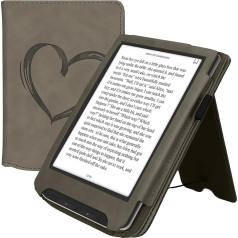 kwmobile Aizsargvāciņš saderīgs ar Pocketbook Verse Pro/Vivlio Light/Light HD Flip Case - pārvalks ar siksniņu - Heart Brush Grey