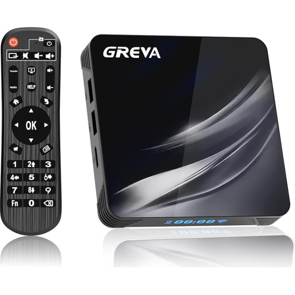 GREVA Android TV Box 4K, Android Box 11.0 ar 4GB RAM 64GB ROM Amlogic S905W2 WiFi 2.4G/5G 10/100M LAN Enternet Bluetooth 4.2 TV Box ar tālvadības pulti