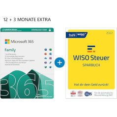 Microsoft 365 Family 12 + 3 mēnešu abonements (ieskaitot Microsoft Defender) │ 6 lietotāji │ Vairāki datori/Mac, planšetdatori/mobilajās ierīces | Lejupielādes kods + WISO nodokļu ietaupījumu grāmata 2022 (2021. taksācijas gadam)