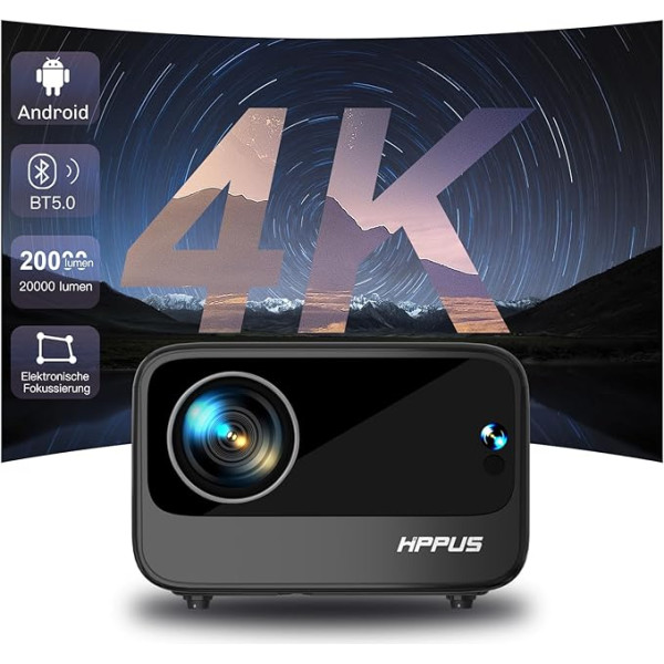 Elektriskā fokusēšana/trapezoidālā korekcija: Hippus Mini Smart projektors 4K mājas kino Android projektors 1080P Full HD WiFi 6 Bluetooth video Mini projektors, kas saderīgs ar viedtālruni/ugunsdrošo tālruni